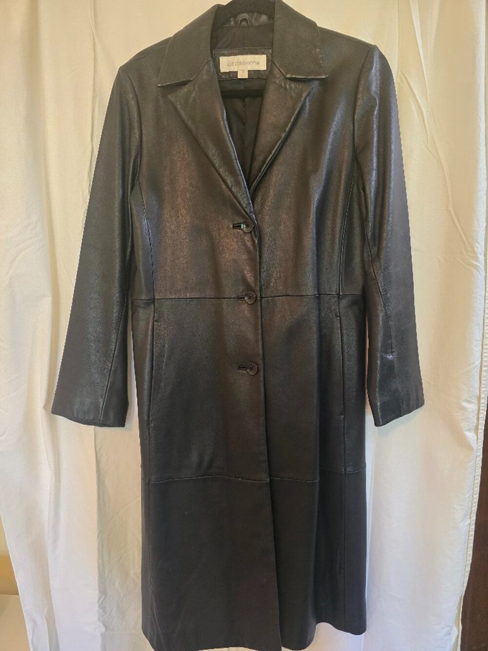 LIZ CLAIBORNE Black LEATHER Midi Coat.  Size M